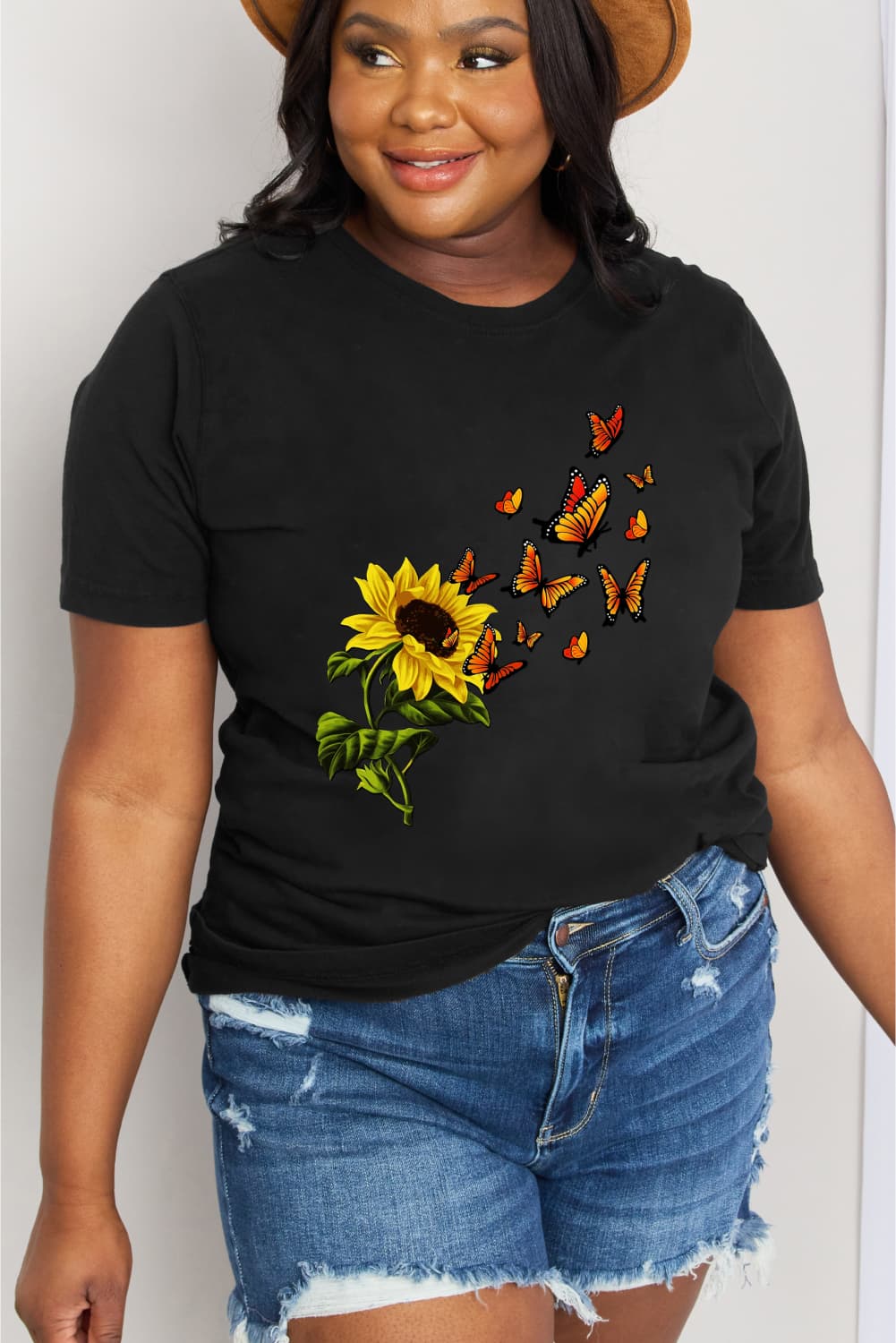 Simply Love Full Size Sunflower Butterfly Graphic Cotton Tee