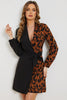 Leopard Color Block Belted Shawl Collar Dress - BELLATRENDZ