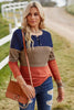 Color Block Spliced Lace Sleeve Ribbed Top - BELLATRENDZ