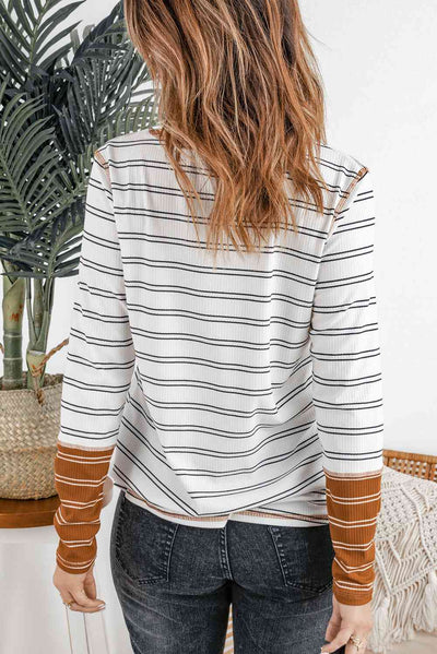 Two-Tone Striped Long Sleeve Top