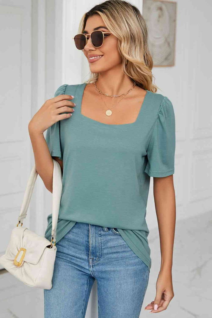 Square Neck Puff Sleeve T-Shirt