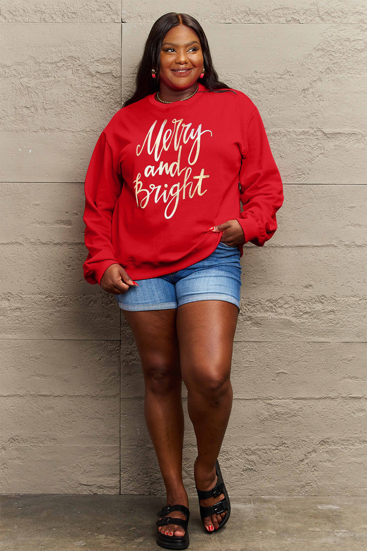 Simply Love Full Size MERRY AND BRIGHT Graphic Sweatshirt