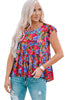 Floral Round Neck Frill Trim Blouse - BELLATRENDZ