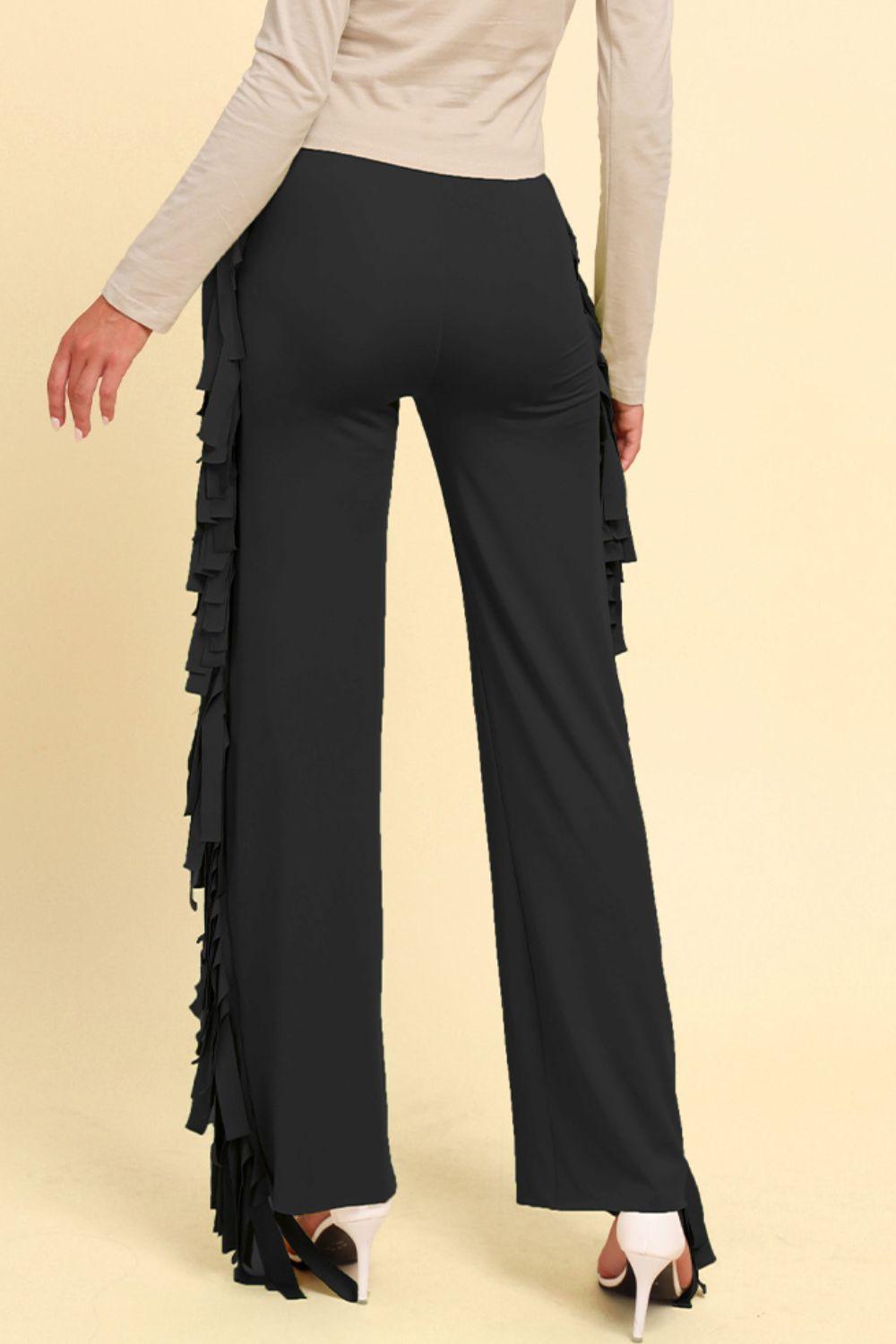 Fringe Trim Wide Leg Pants - BELLATRENDZ