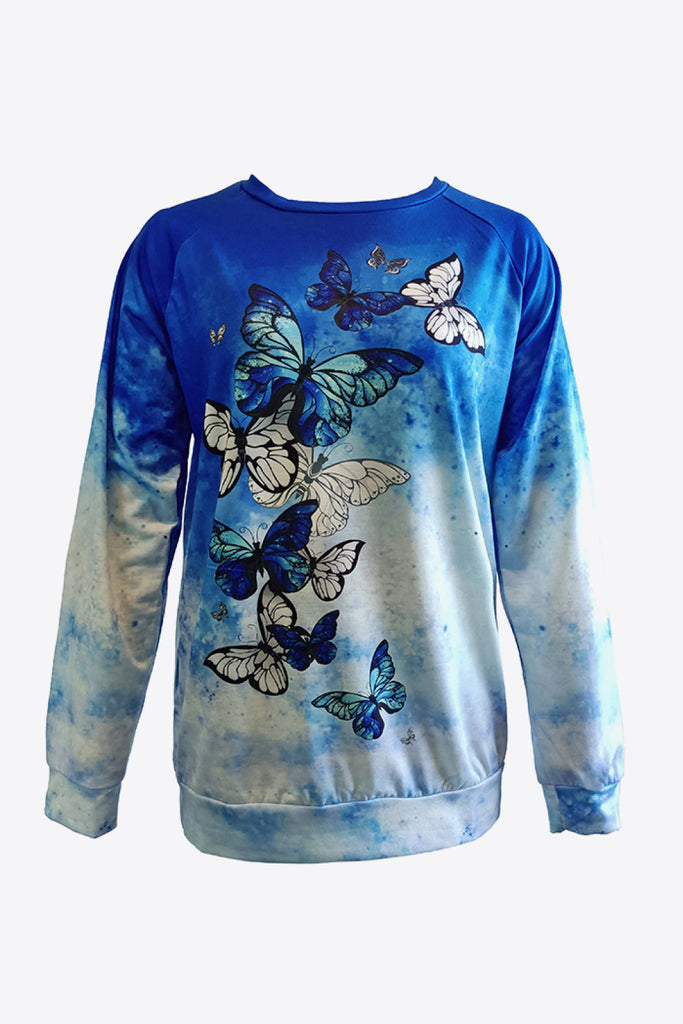 Tie-Dye Butterfly Graphic Raglan Sleeve Sweatshirt