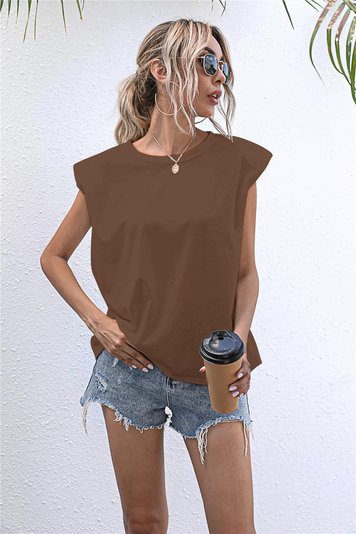 Round Neck Cap Sleeve Tee - BELLATRENDZ