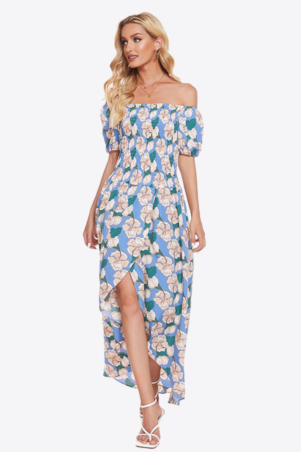 Floral Off-Shoulder Slit Maxi Dress - BELLATRENDZ