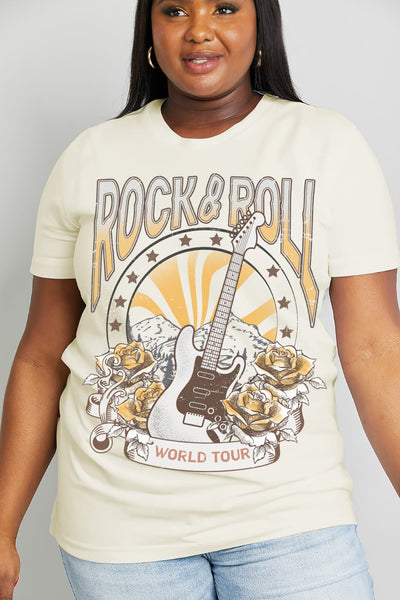 Simply Love Full Size ROCK & ROLL WORLD TOUR Graphic Cotton Tee