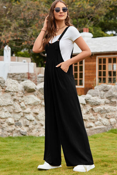 Wide Strap Square Neck Wide Leg Overalls