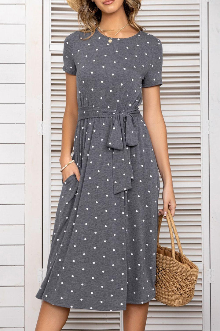 Belted Tee Dress With Pockets - BELLATRENDZ