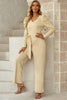 Belted Long Puff Sleeve V-Neck Jumpsuit - BELLATRENDZ