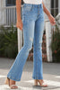 Distressed Button-Fly Flare Jeans