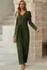 Belted Long Puff Sleeve V-Neck Jumpsuit - BELLATRENDZ