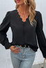 Scalloped Lace Trim Puff Sleeve V-Neck Blouse