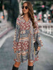 Printed Tie Front Flounce Sleeve Dress