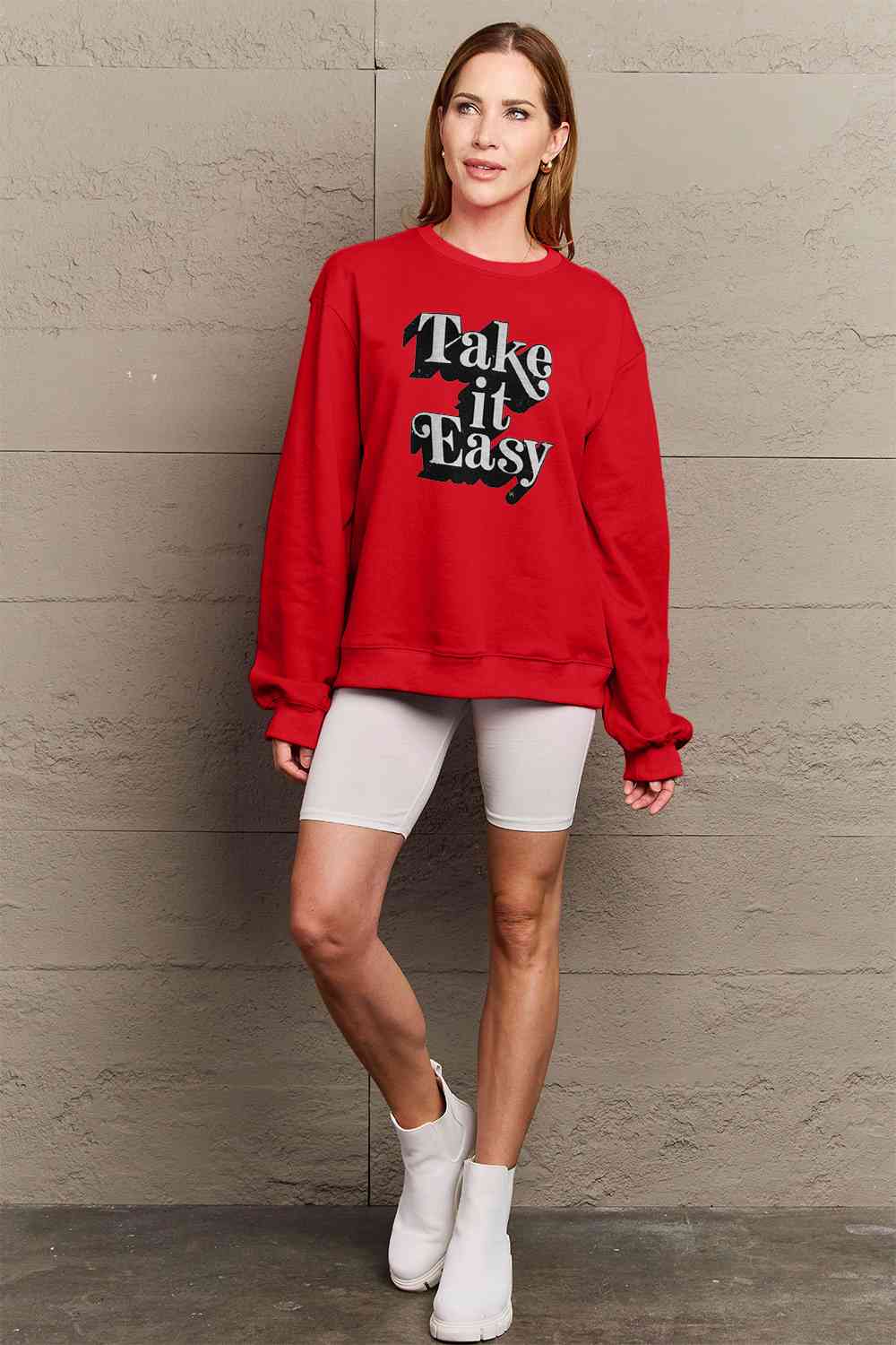 Simply Love Full Size TAKE IT EASY Graphic Sweatshirt