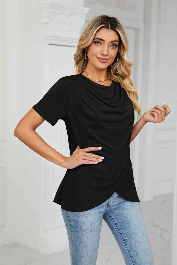 Cowl Neck Tulip Hem T-Shirt