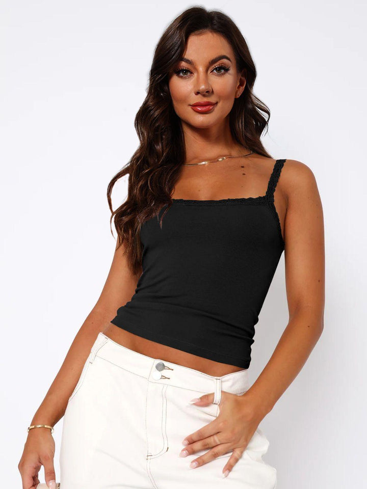 Lace Trim Straight Neck Cami - BELLATRENDZ