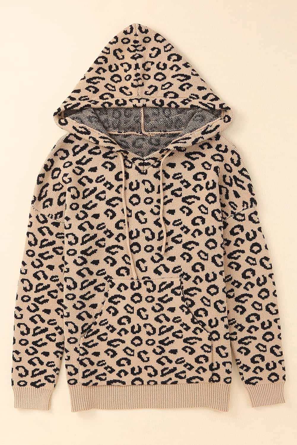 Leopard Print Drawstring Hooded Sweater - BELLATRENDZ