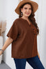 Plus Size Striped Notched Neck Half Sleeve Top