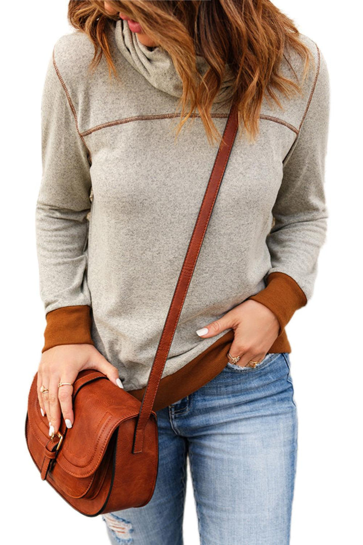 Contrast Cowl Neck Long Sleeve Top - BELLATRENDZ