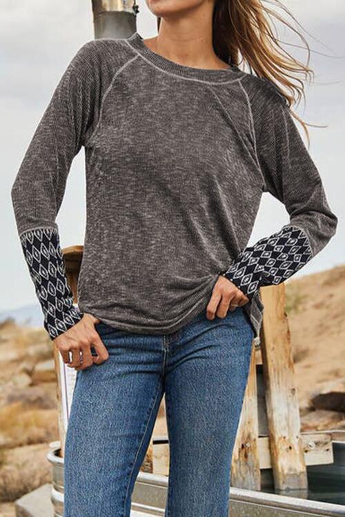 Geometric Round Neck Long Sleeve Top