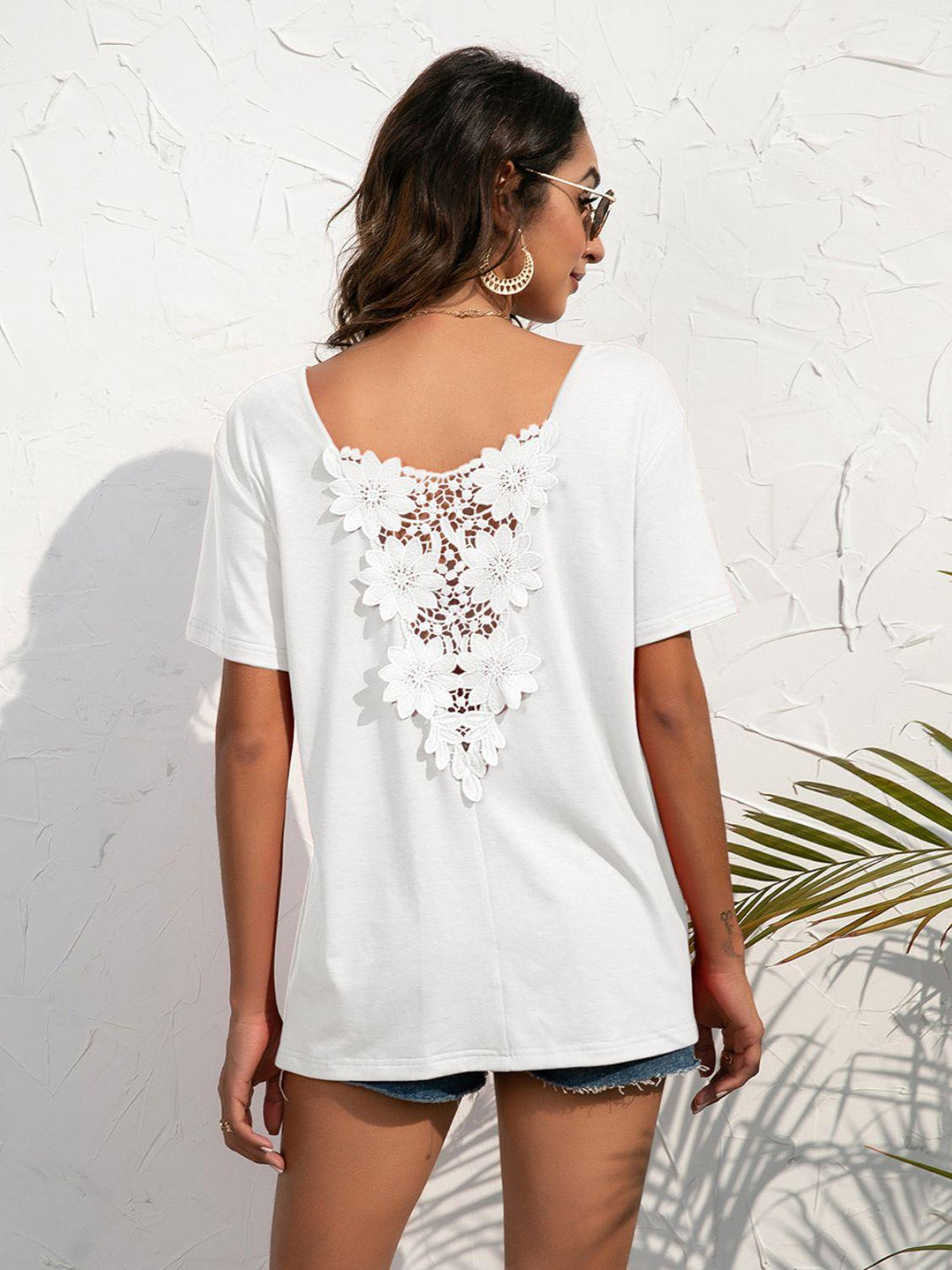 Lace Trim Short Sleeve Top - BELLATRENDZ