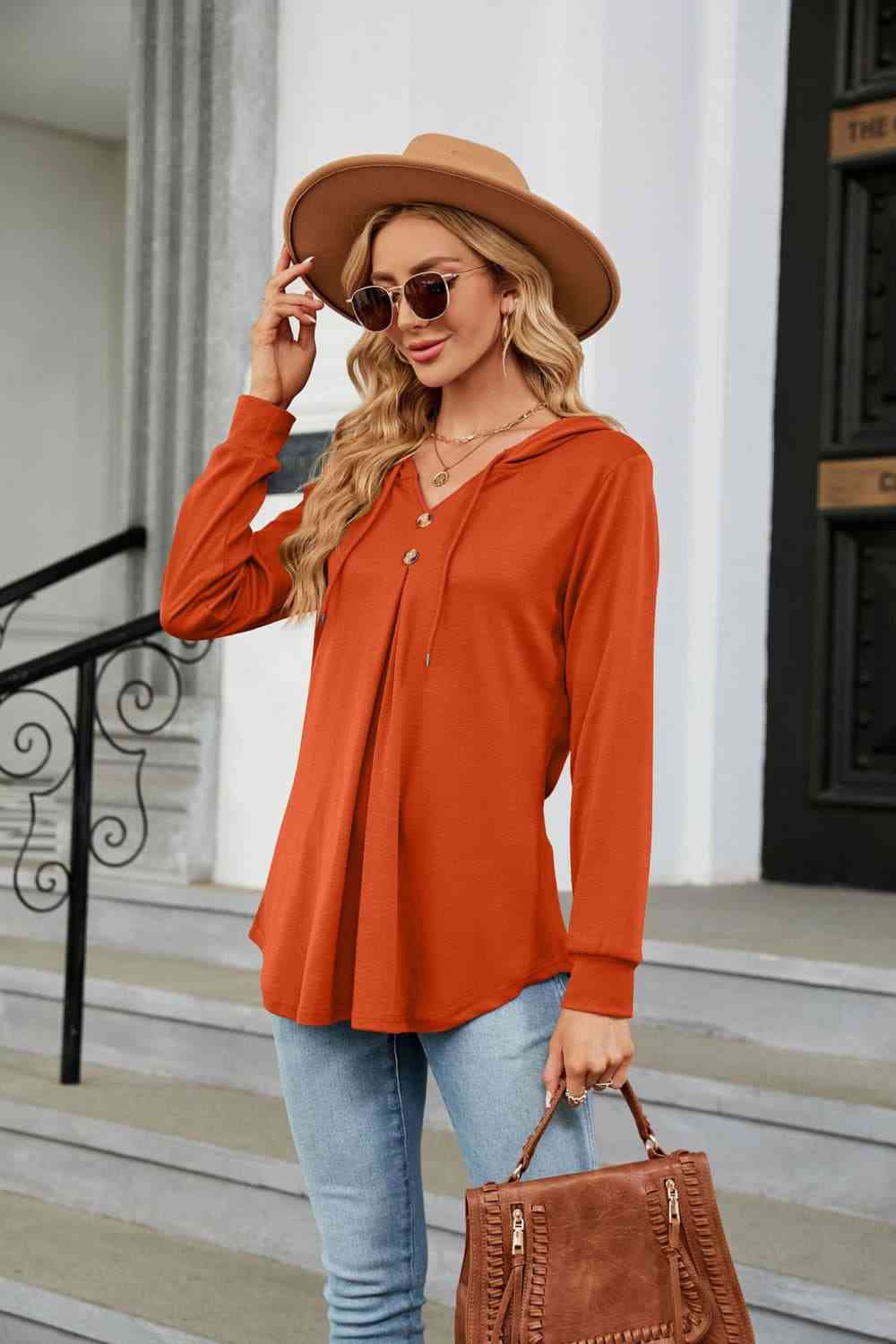 Long Sleeve Hooded Blouse