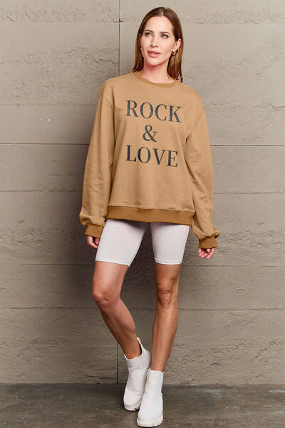 Simply Love Full Size ROCK ＆ LOVE Round Neck Sweatshirt