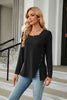 Square Neck Long Sleeve Slit T-Shirt