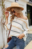 Striped Openwork Three-Quarter Sleeve Knit Top - BELLATRENDZ