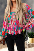 Floral Smocked Ruffled Balloon Sleeve Blouse