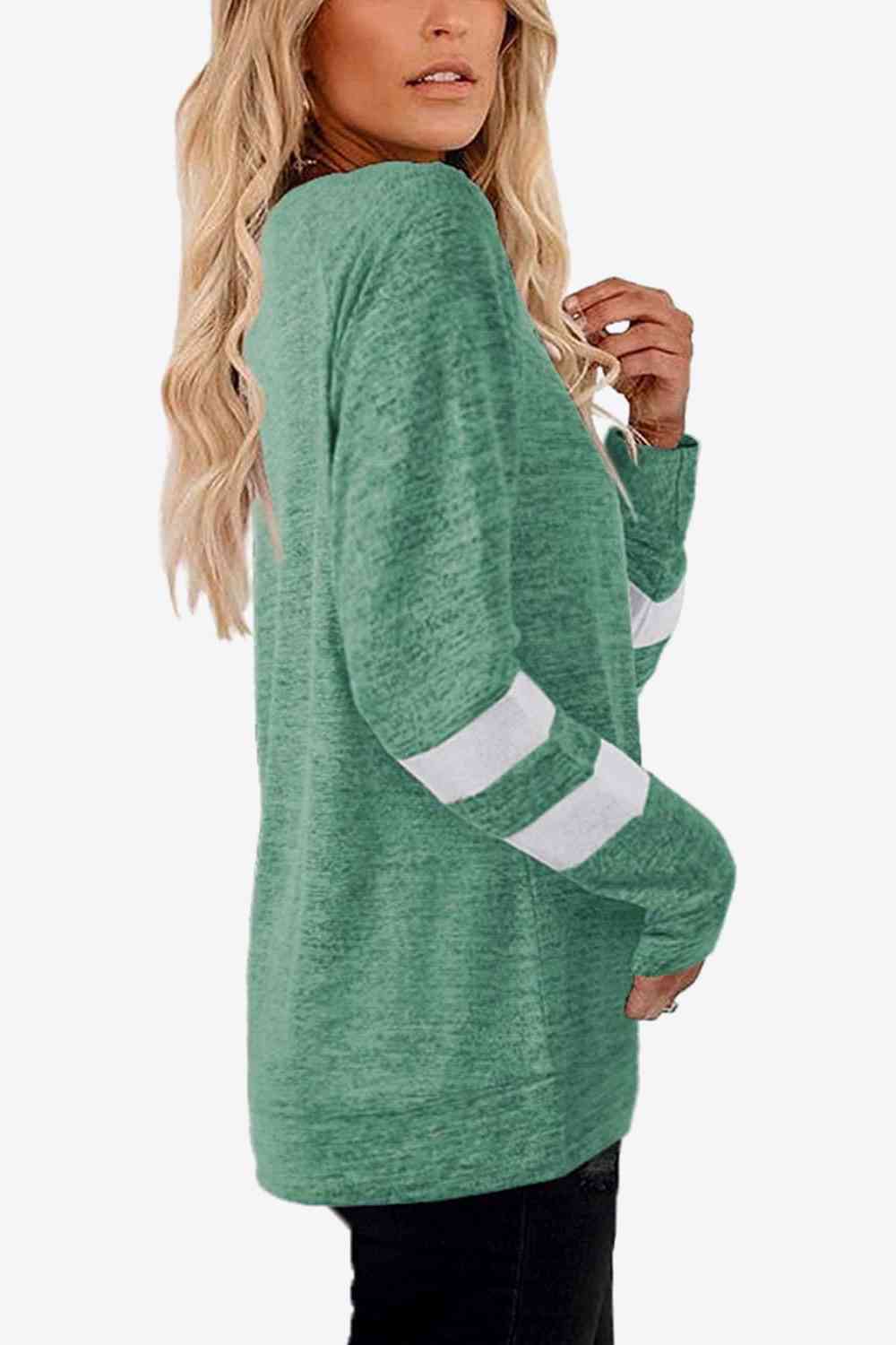 Striped Contrast Raglan Sleeve Top