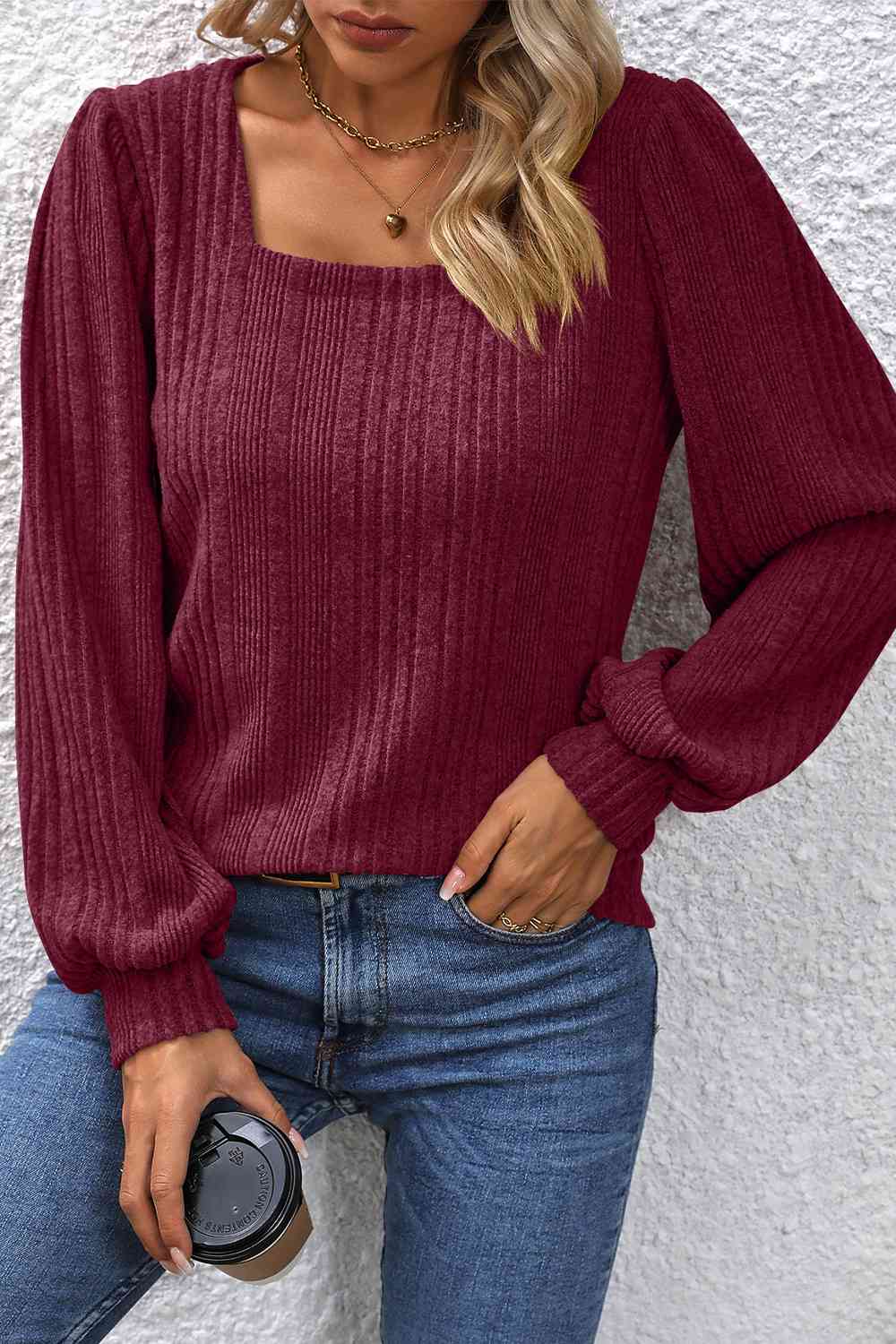 Square Neck Puff Sleeve Blouse