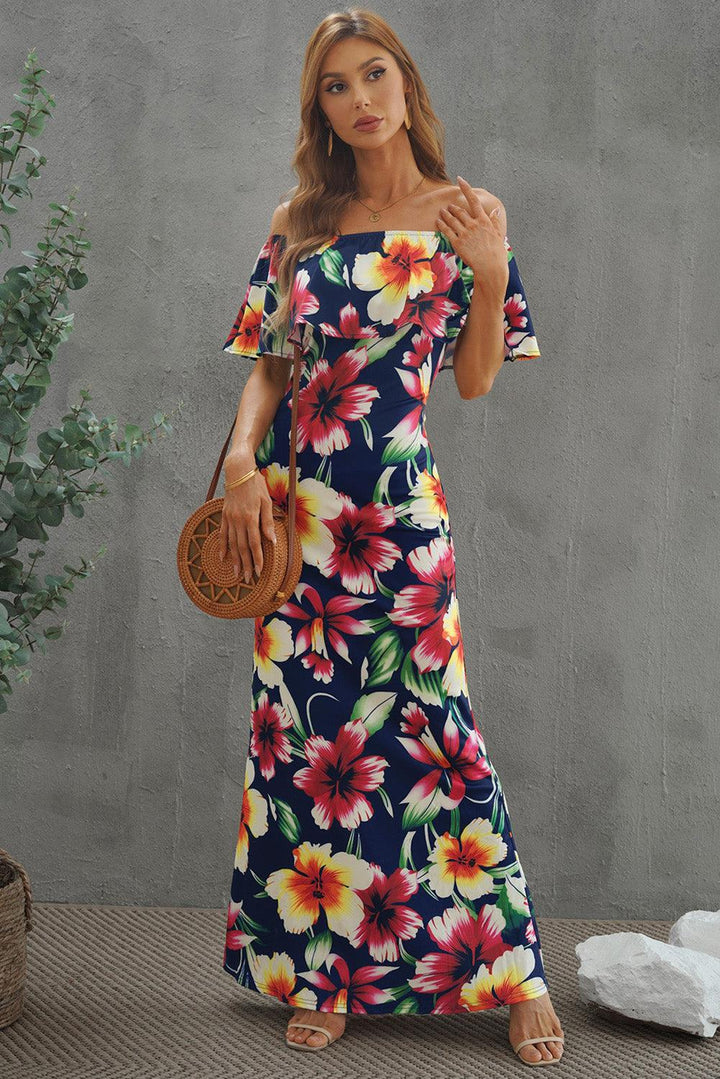 Floral Layered Off-Shoulder Maxi Dress - BELLATRENDZ