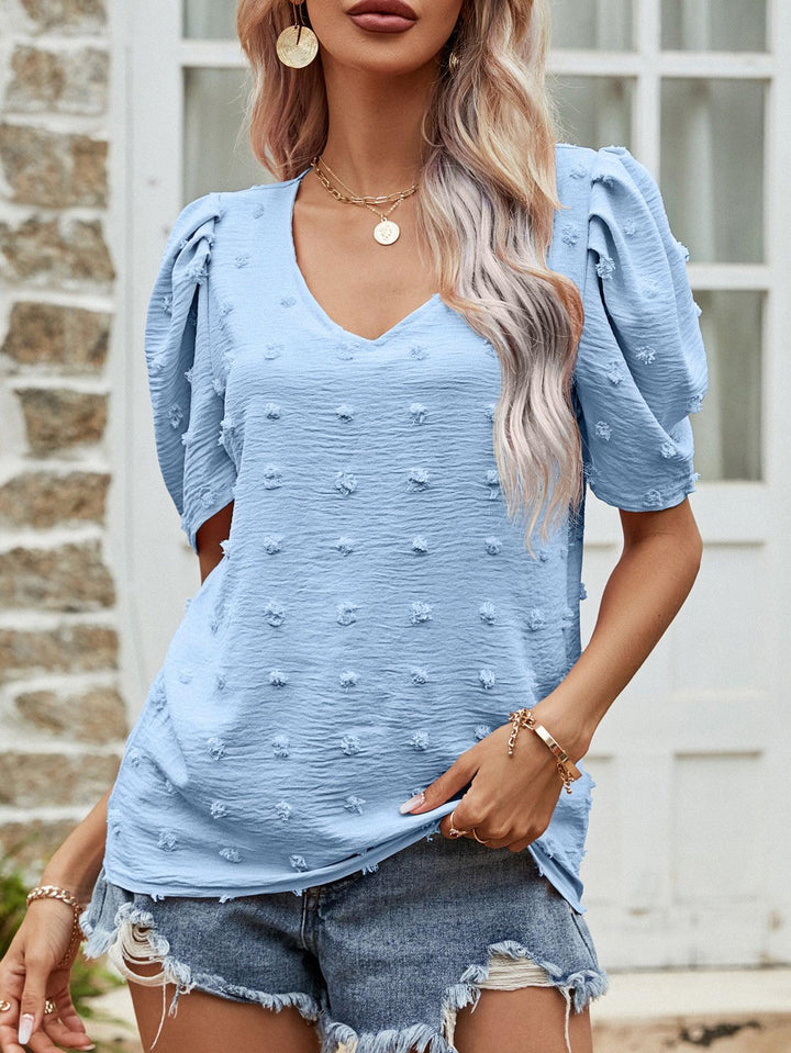 Swiss Dot Short Puff Sleeve Top - BELLATRENDZ