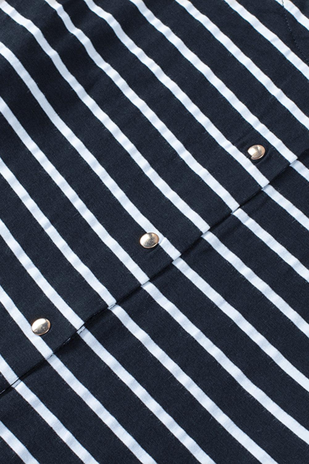 Striped Half Button Frill Trim Top - BELLATRENDZ