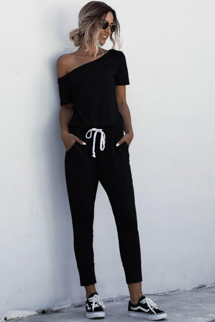 Asymmetrical Neck Tied Jumpsuit with Pockets - BELLATRENDZ