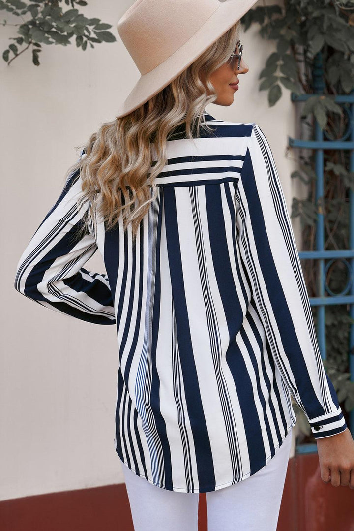 Striped Button-Down Long Sleeve Shirt - BELLATRENDZ