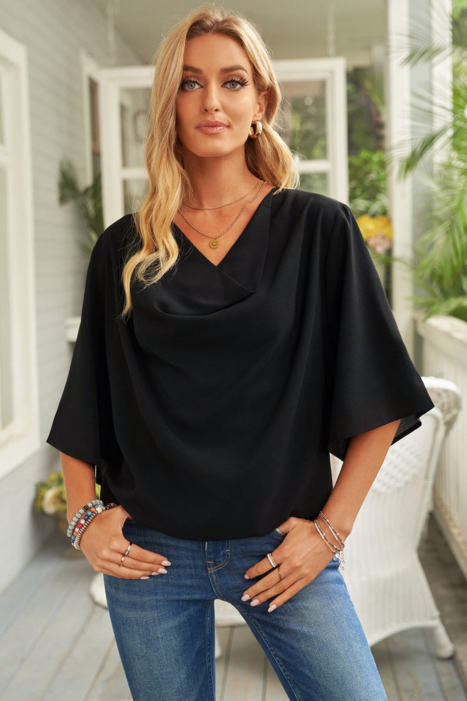 Cowl Neck Three-Quarter Sleeve Blouse