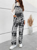 Printed Straight Leg Overalls with Pockets