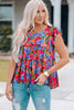 Floral Round Neck Frill Trim Blouse - BELLATRENDZ