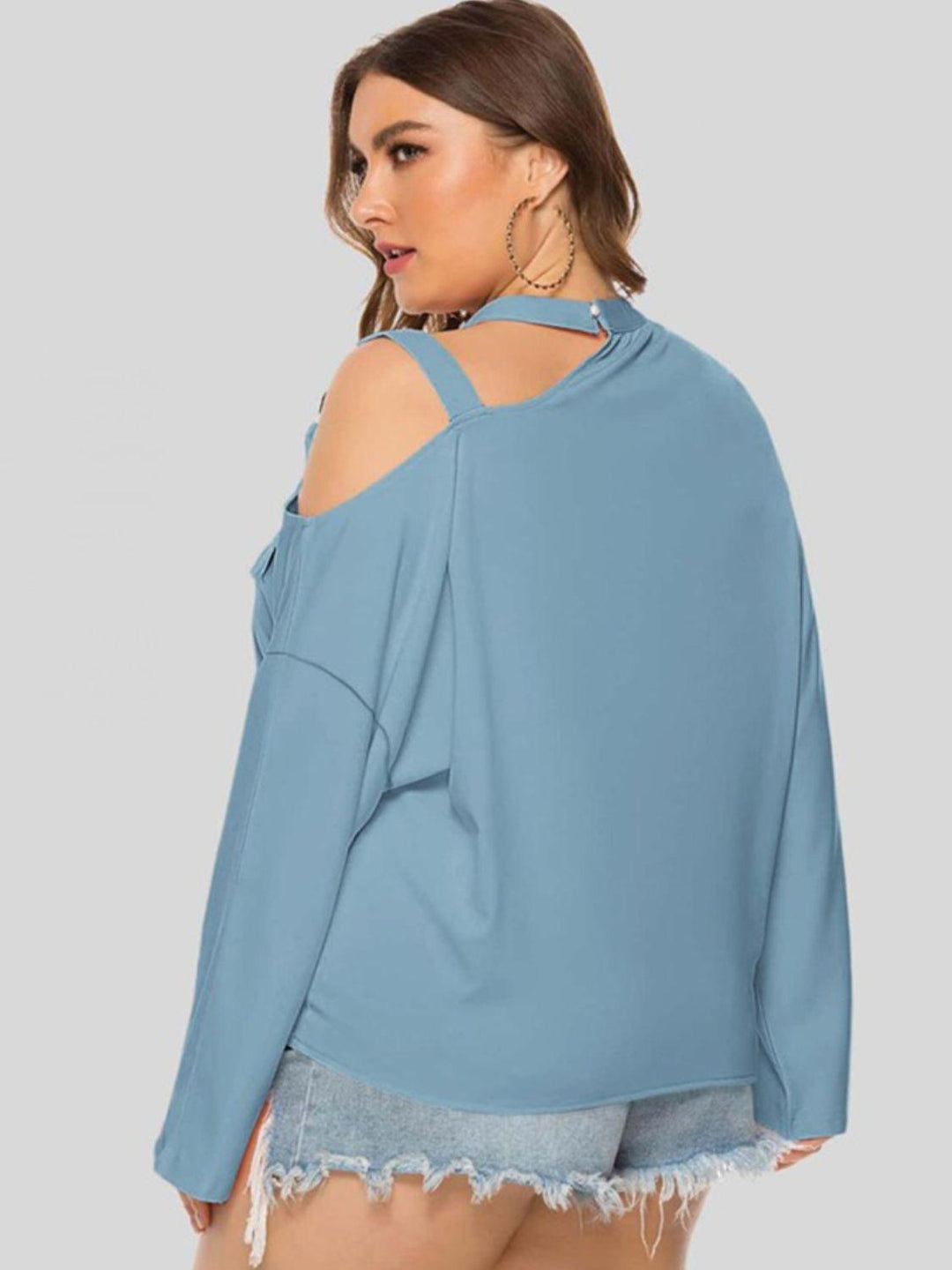 Plus Size Cold-Shoulder Tied Top - BELLATRENDZ