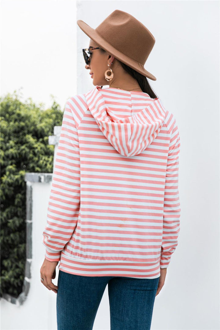 Horizontal Stripe Raglan Sleeve Hoodie - BELLATRENDZ