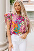 Floral Print Round Neck Flutter Sleeve Blouse