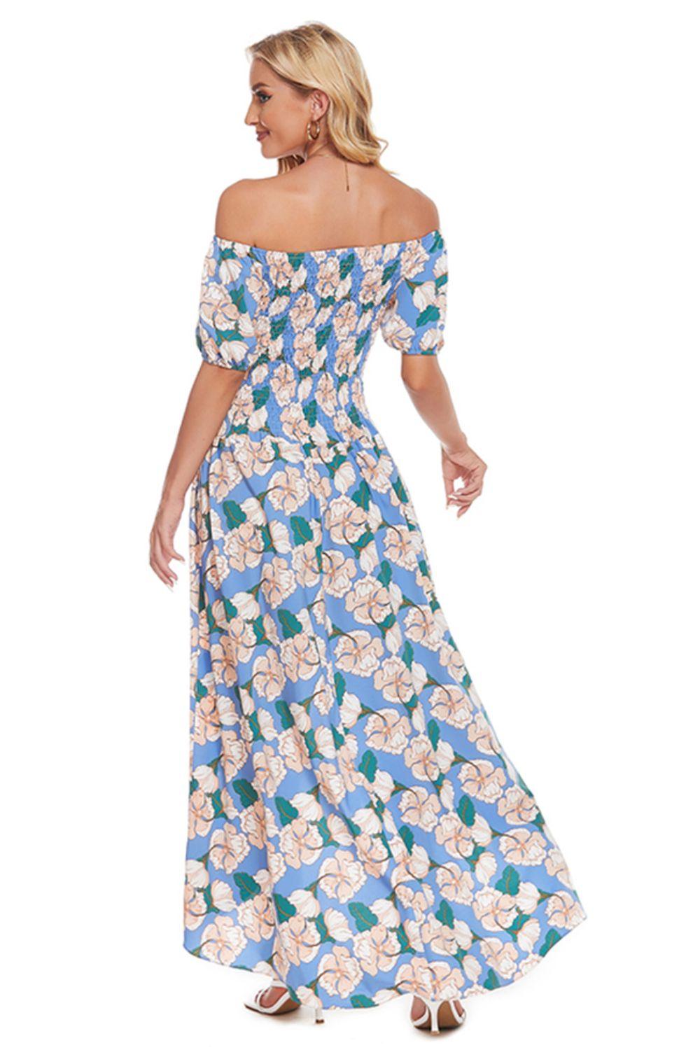 Floral Off-Shoulder Slit Maxi Dress - BELLATRENDZ