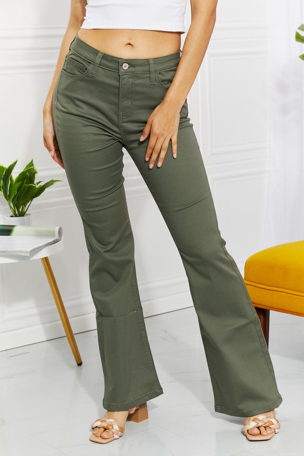 Zenana Clementine Full Size High-Rise Bootcut Jeans in Olive - BELLATRENDZ
