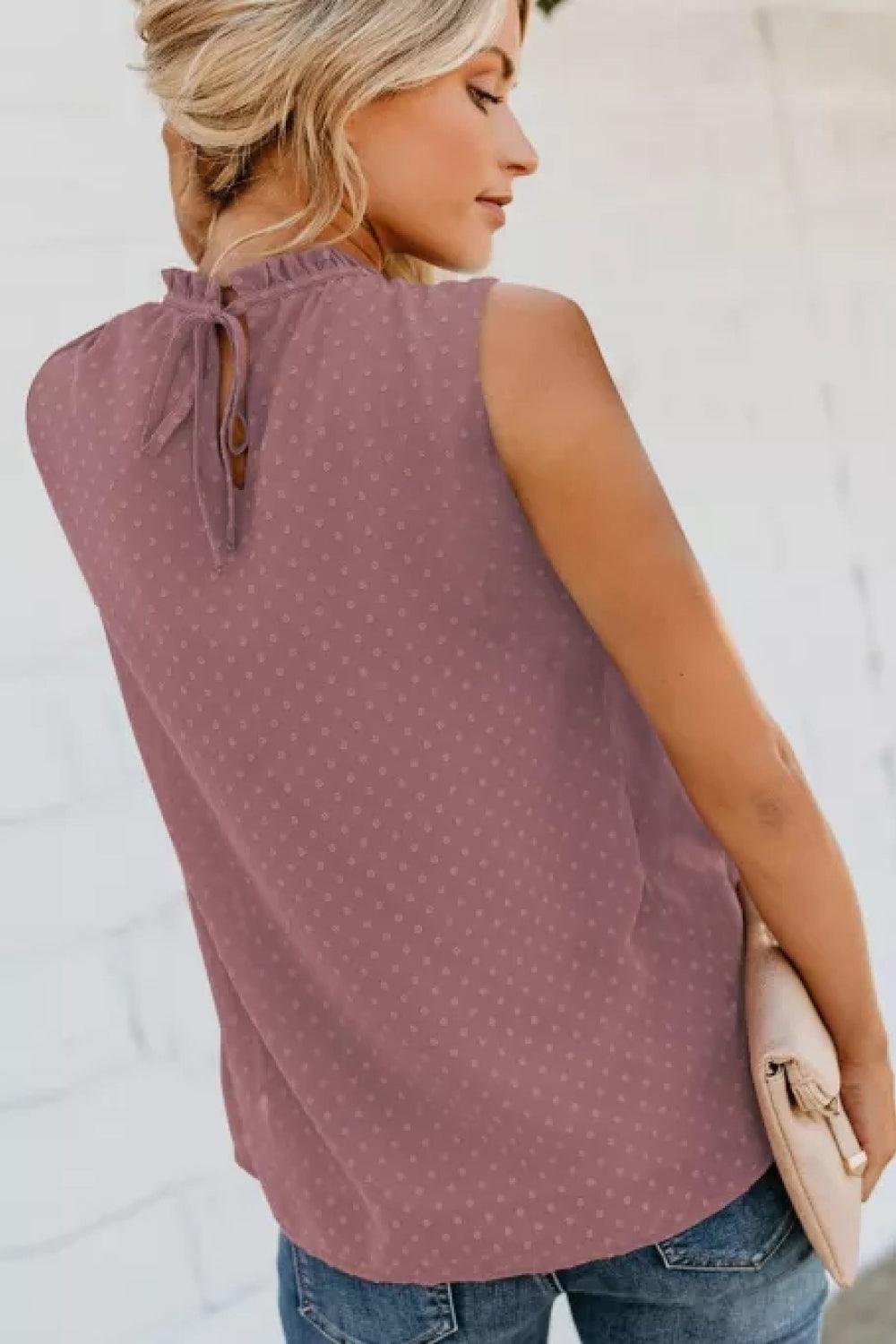 Smocked Tie Back Frill Trim Tank - BELLATRENDZ