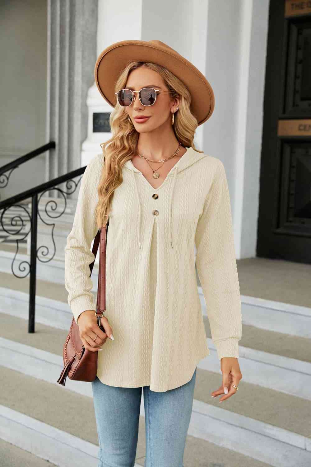 Long Sleeve Hooded Blouse