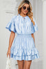 Smocked Tie Neck Flounce Sleeve Dress